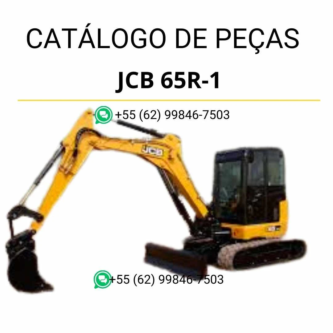 Catálogo de peças JCB 65R-1 em PDF, com ilustrações técnicas detalhadas e identificação completa dos componentes da mini escavadora.