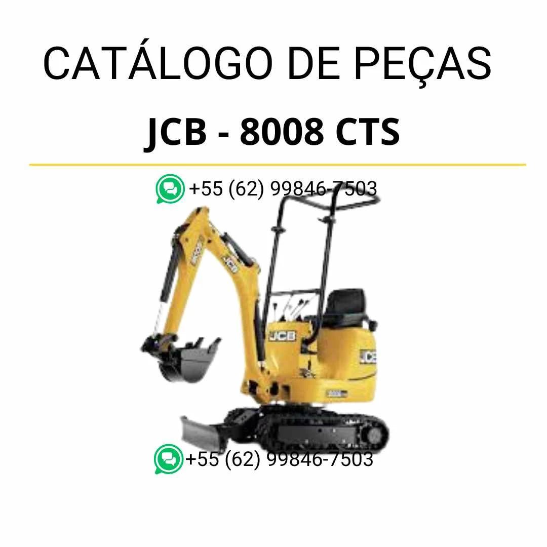 Catálogo de peças JCB 8008 CTS Micro em PDF com ilustrações técnicas detalhadas e identificação completa dos componentes originais.