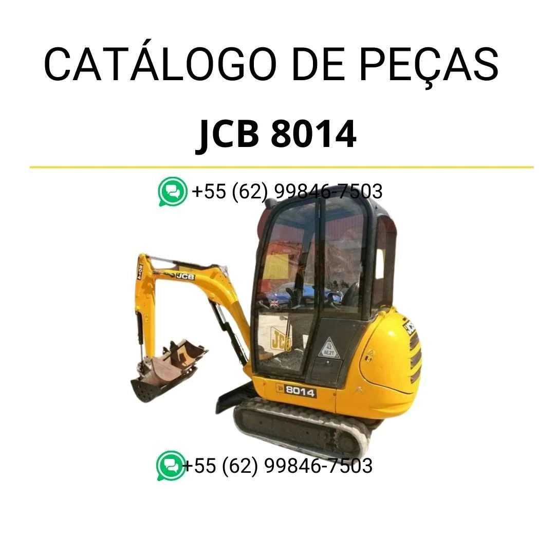 Catálogo de peças JCB 8014 para mini escavadora em PDF, com ilustrações técnicas e identificação completa dos componentes originais