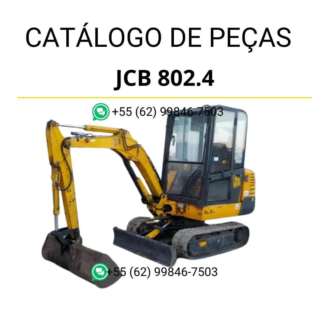 Catálogo de peças JCB 802.4 em PDF, com diagramas detalhados e identificação completa dos componentes da mini escavadora.