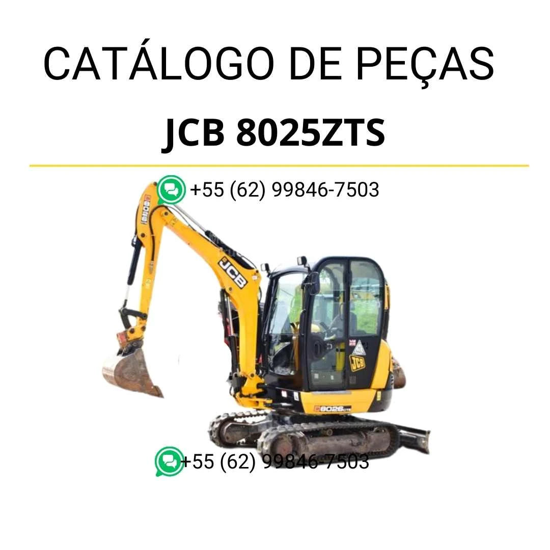 Catálogo de peças JCB 8025ZTS para mini escavadora em PDF, com vistas explodidas e identificação completa dos componentes originais
