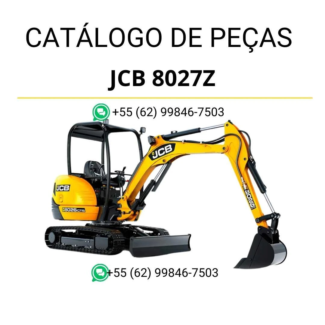 Catálogo de peças JCB 8027Z em PDF, com ilustrações técnicas e identificação completa dos componentes da mini escavadora.