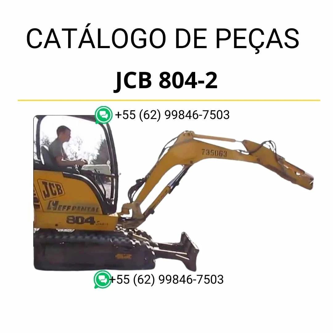 Catálogo de peças JCB 804-2 em PDF, com ilustrações técnicas detalhadas e identificação completa dos componentes da mini escavadora.