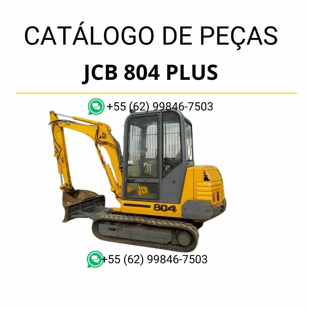 Catálogo de peças JCB 804 Plus em PDF, com ilustrações técnicas detalhadas e identificação completa dos conjuntos da mini escavadora.