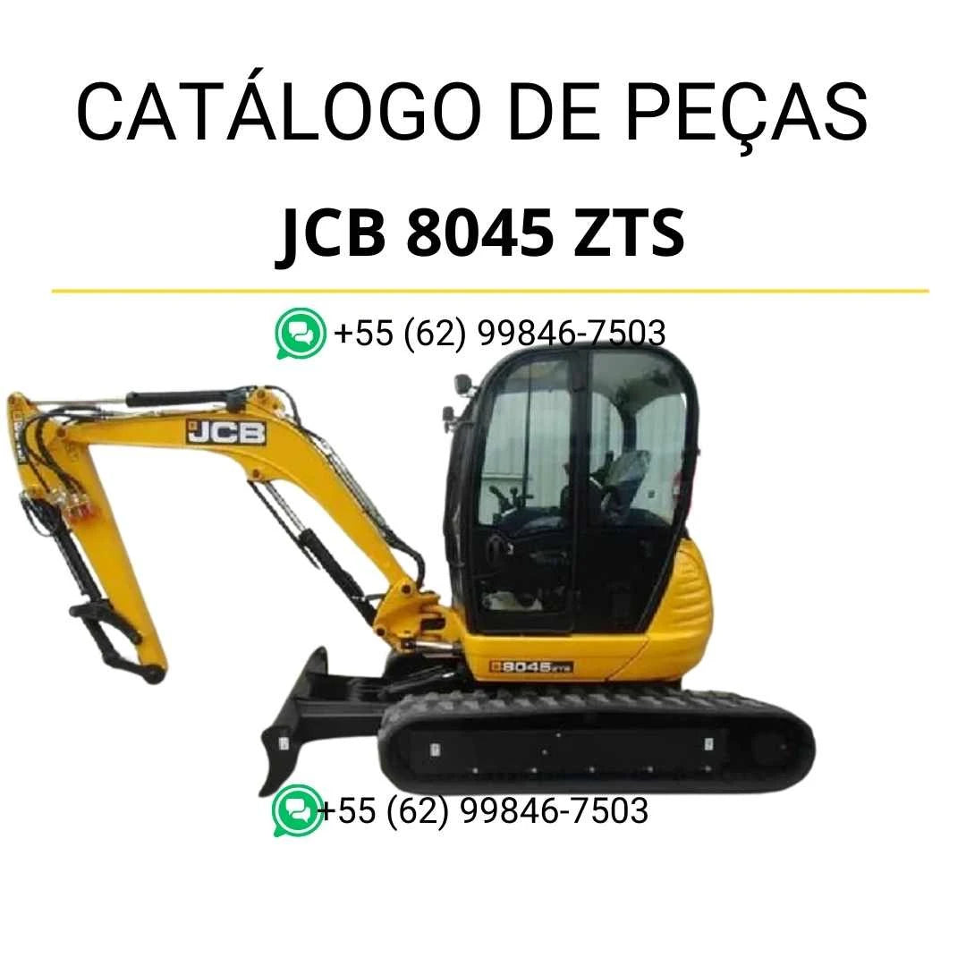 Catálogo de peças JCB 8045 ZTS em PDF, com diagramas técnicos detalhados e identificação completa dos componentes da mini escavadora.