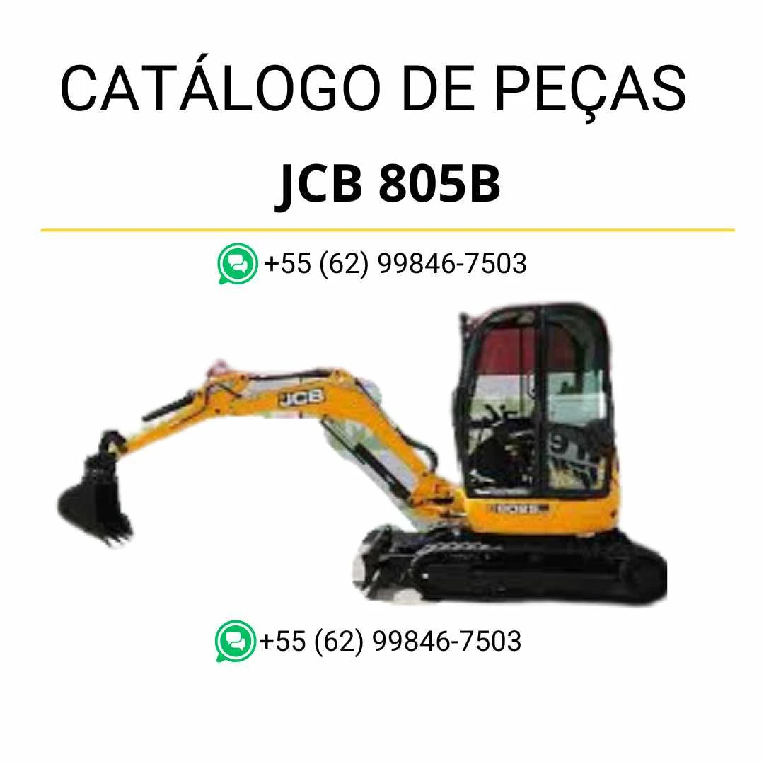 Catálogo de peças JCB 805B em PDF com diagramas detalhados, componentes originais e informações técnicas das mini escavadoras de rastos.