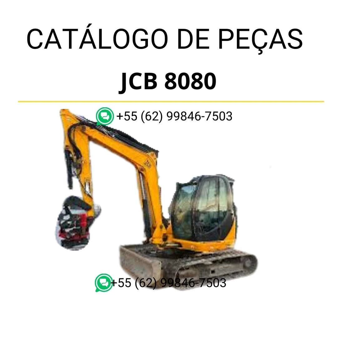 Catálogo de peças JCB 8080 para mini escavadora em PDF, com ilustrações técnicas e identificação detalhada dos componentes originais