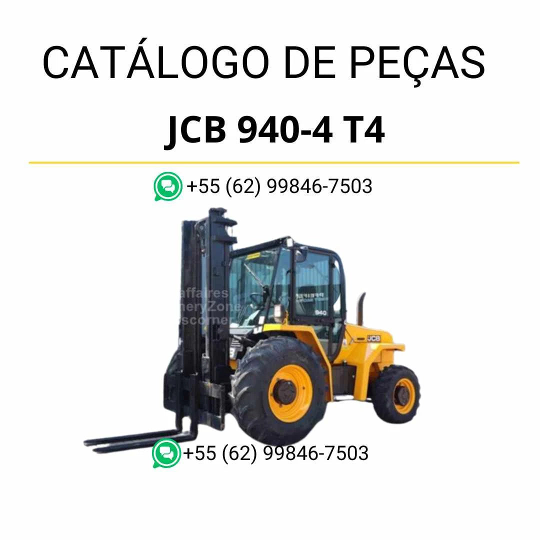 Catálogo de peças JCB 940-4 T4 em PDF, com ilustrações técnicas e identificação detalhada dos componentes da empilhadeira.