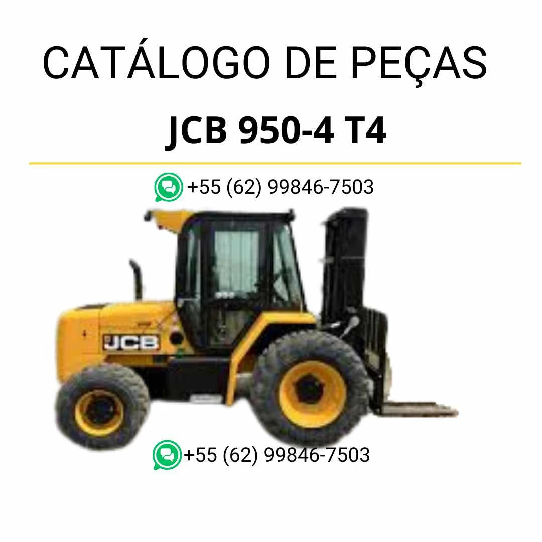Catálogo de peças JCB 950-4 T4 em PDF, com vistas técnicas completas e identificação detalhada dos componentes da empilhadeira.
