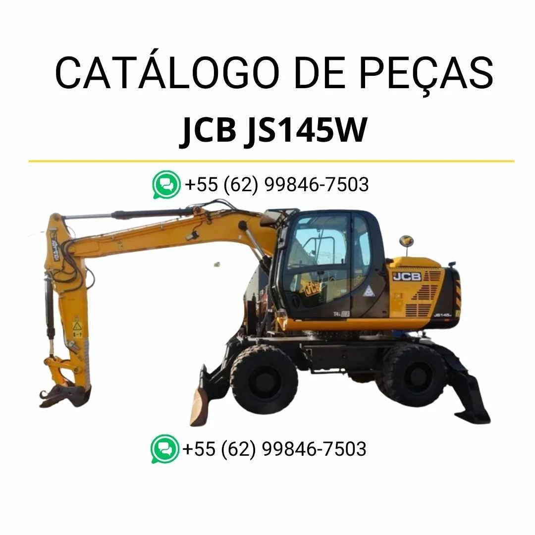 Catálogo de peças JCB JS145W em PDF para escavadores de roda, com ilustrações técnicas detalhadas e identificação completa dos componentes originais