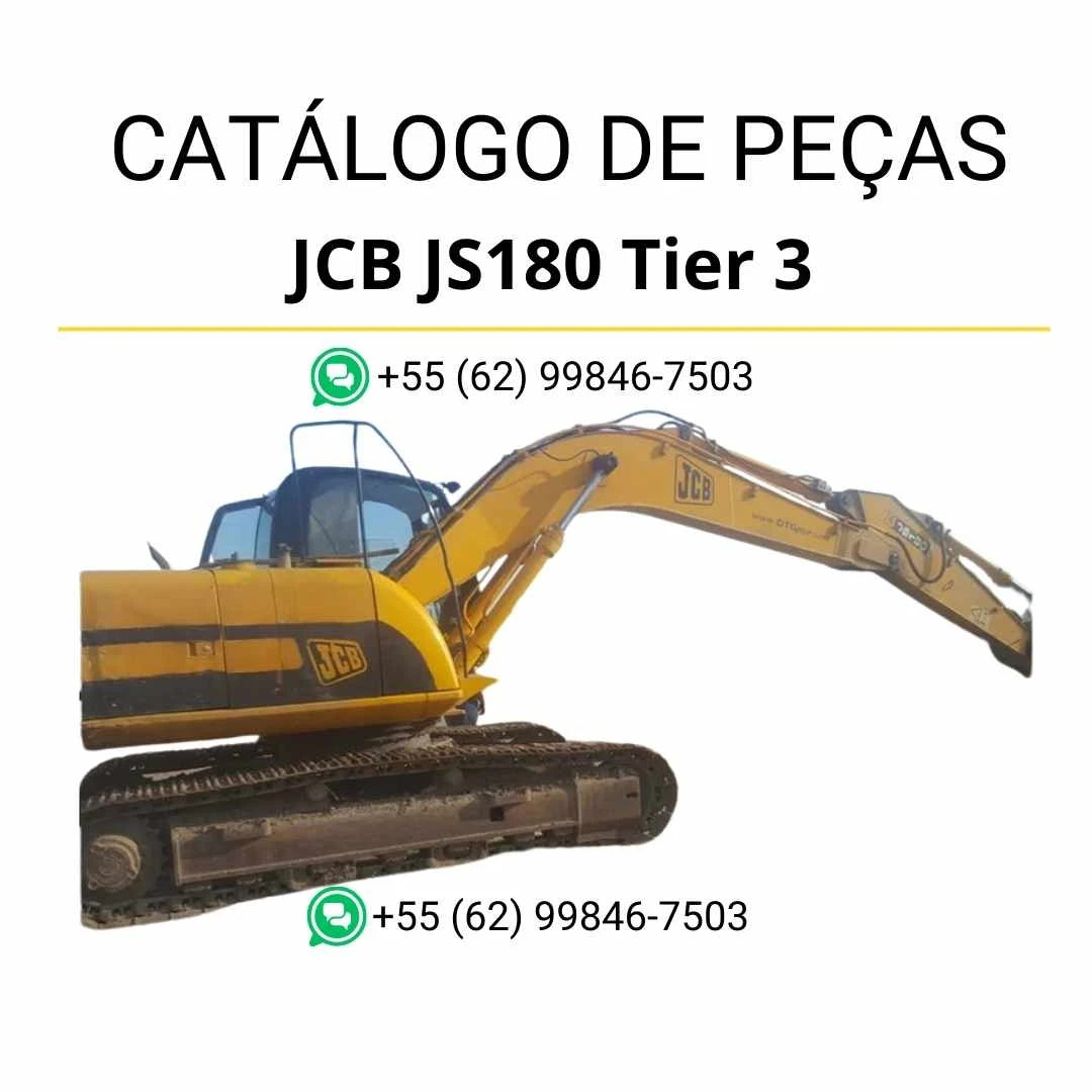 Catálogo de peças JCB JS180 Tier 3 em PDF para escavadeira, com ilustrações técnicas e identificação completa dos componentes originais
