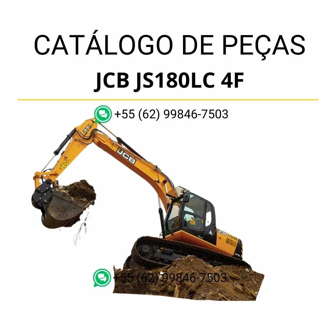 Catálogo de peças JCB JS180LC 4F em PDF, com ilustrações técnicas e identificação completa dos componentes da escavadeira