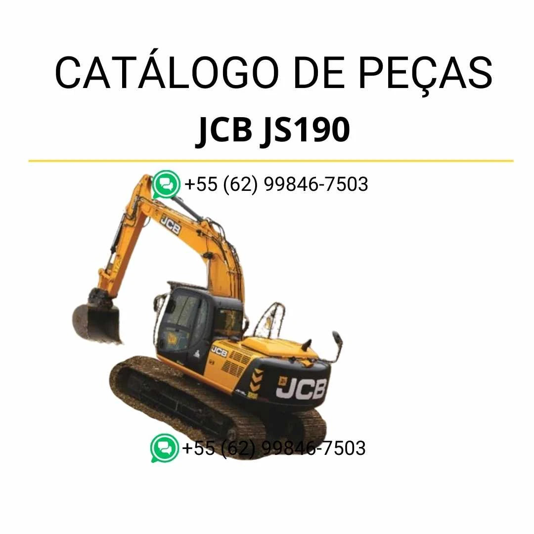Catálogo de peças JCB JS190 em PDF para escavadeira, com ilustrações técnicas detalhadas e identificação completa dos componentes originais
