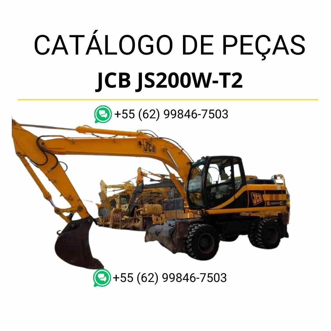 Catálogo de peças JCB JS200W-T2 em PDF para escavadores de roda, com ilustrações técnicas detalhadas e identificação completa dos componentes