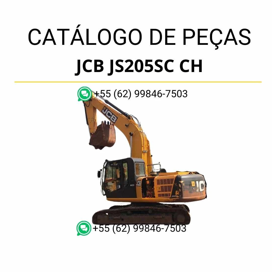 Catálogo de peças JCB JS205SC CH em PDF para escavadeira, com ilustrações técnicas detalhadas e identificação completa dos componentes originais