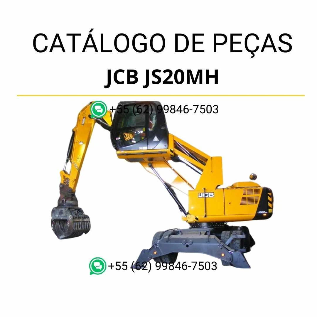 Catálogo de peças JCB JS20MH em PDF para escavadores de roda, com ilustrações técnicas detalhadas e identificação completa dos componentes