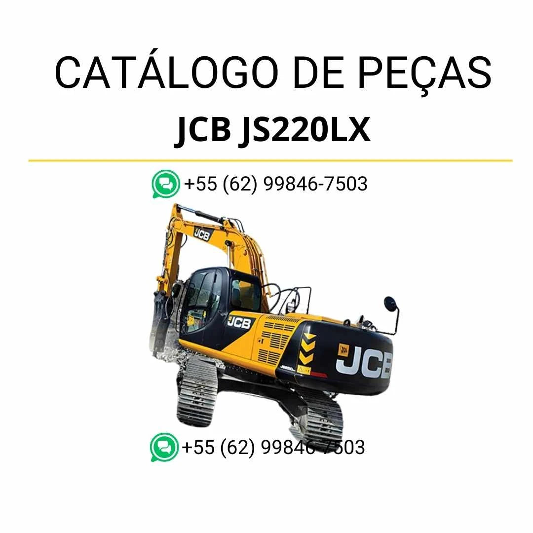 Catálogo de peças JCB JS220LX em PDF para escavadeira, com ilustrações técnicas detalhadas e identificação completa dos componentes originais