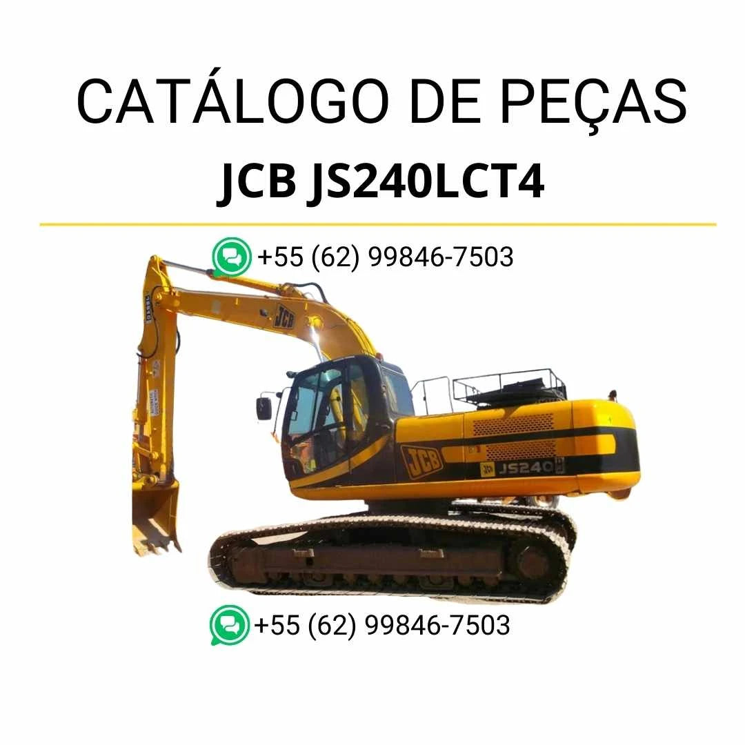 Catálogo de peças JCB JS240LCT4 em PDF, com ilustrações detalhadas e identificação completa dos componentes da escavadeira