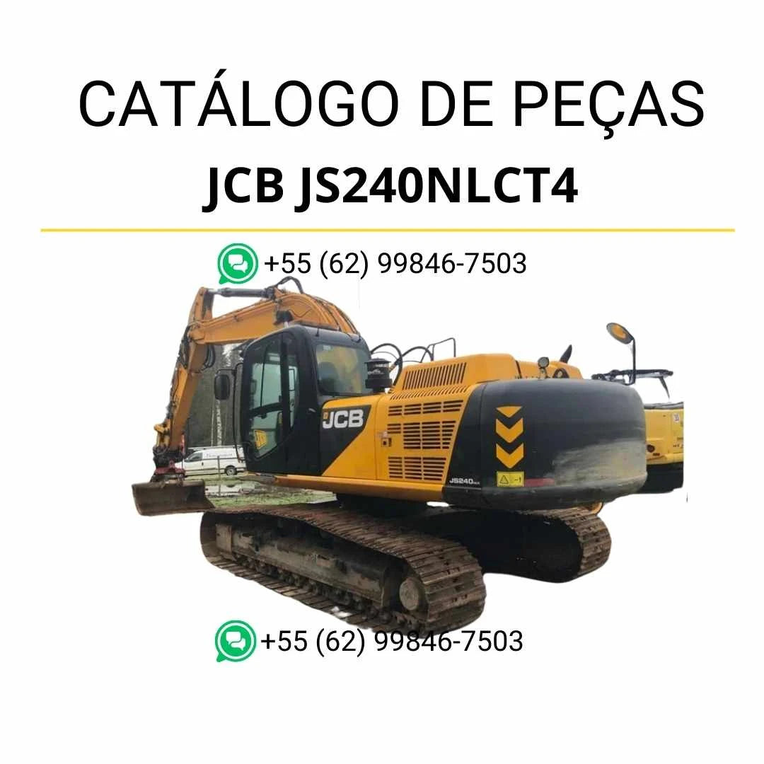 Catálogo de peças JCB JS240NLCT4 em PDF com ilustrações técnicas e identificação detalhada dos componentes da escavadeira