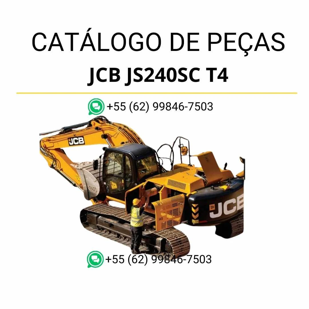 Catálogo de peças JCB JS240SC T4 em PDF, com ilustrações técnicas e identificação completa dos componentes da escavadeira