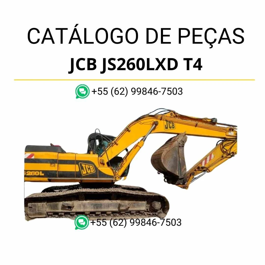 Catálogo de peças JCB JS260LXD T4 em PDF, com ilustrações detalhadas e identificação completa dos componentes da escavadeira