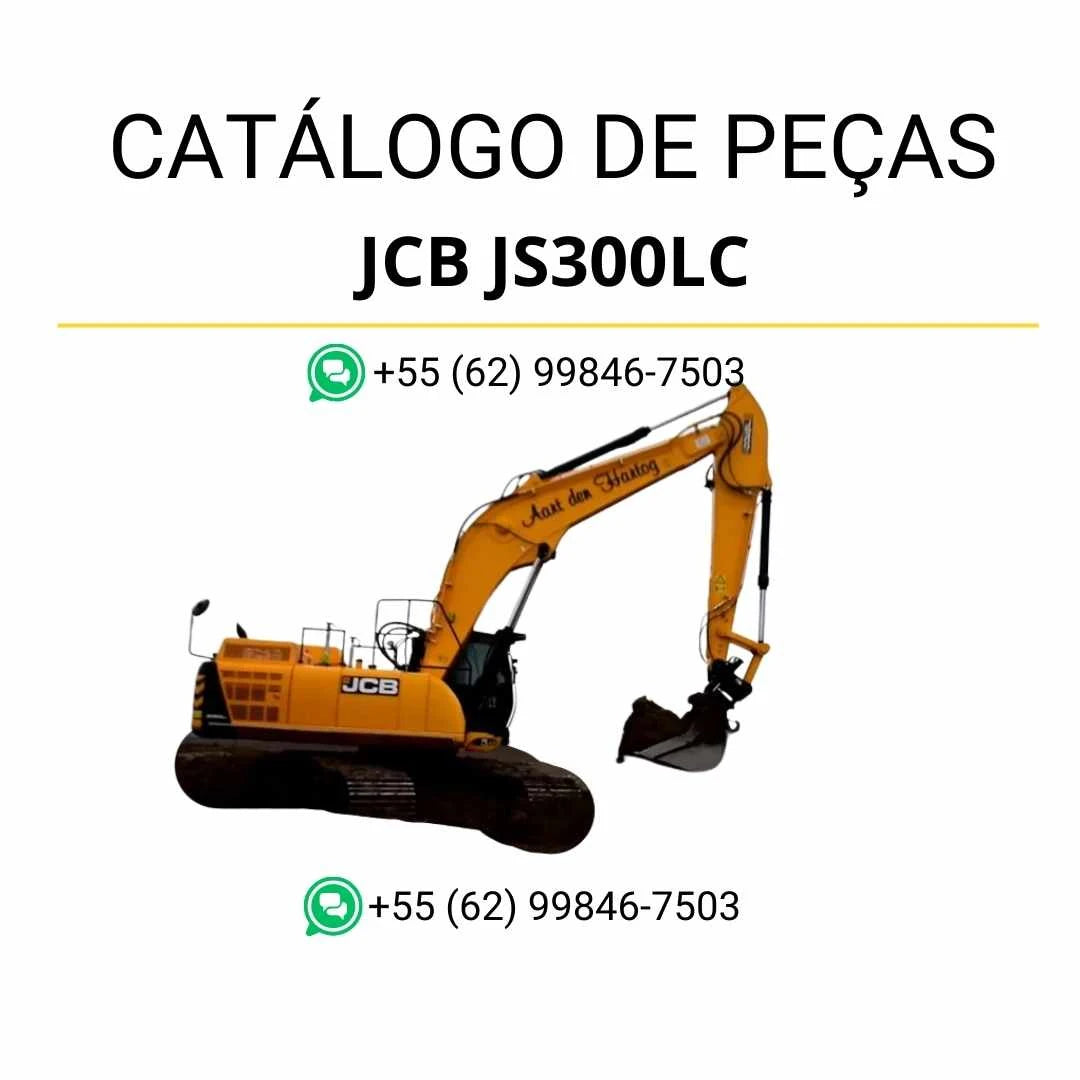 Catálogo de peças JCB JS300LC em PDF para escavadeira, com ilustrações técnicas detalhadas e identificação completa dos componentes originais