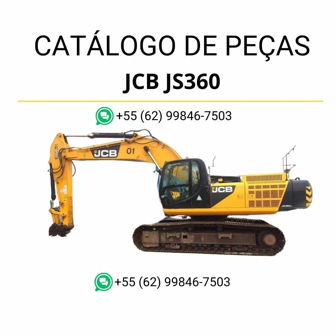Catálogo de peças JCB JS360 em PDF para escavadeira, com vistas explodidas e identificação técnica de componentes