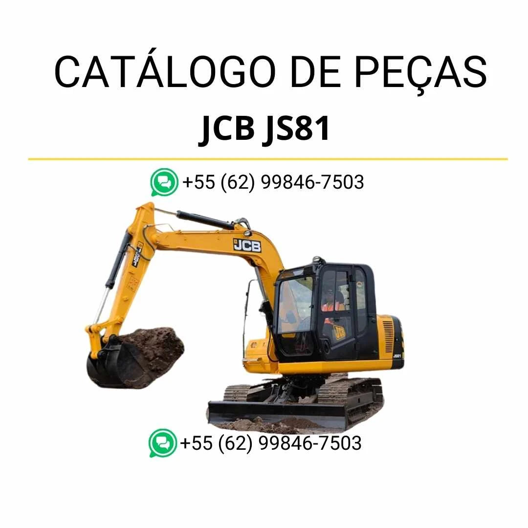 Catálogo de peças JCB JS81 em PDF para escavadeira, com ilustrações técnicas detalhadas e identificação completa dos componentes originais