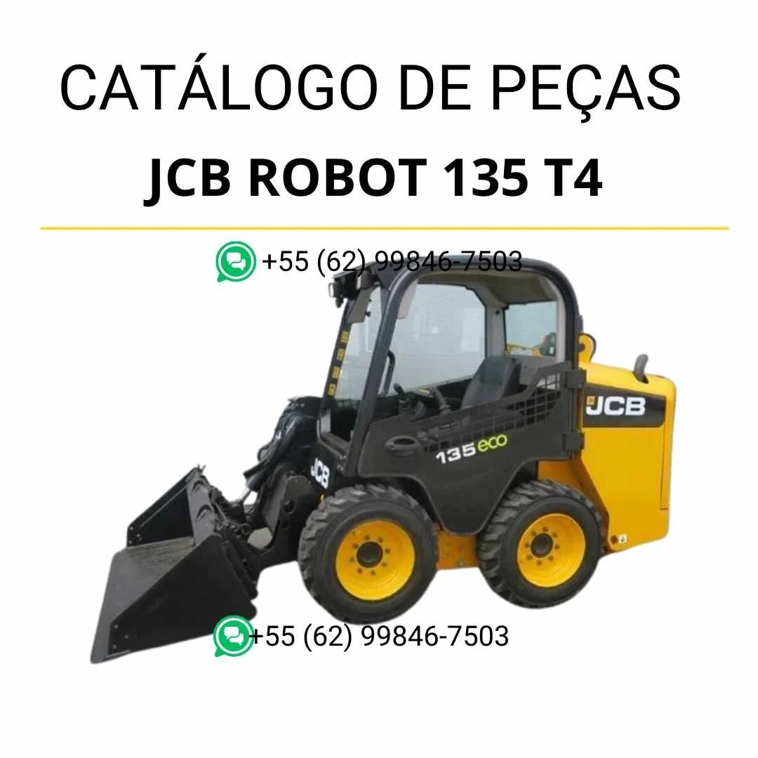Catálogo de peças JCB Robot 135 T4 em PDF, com ilustrações técnicas detalhadas, identificação de conjuntos e diagramas completos da skid steer loader.