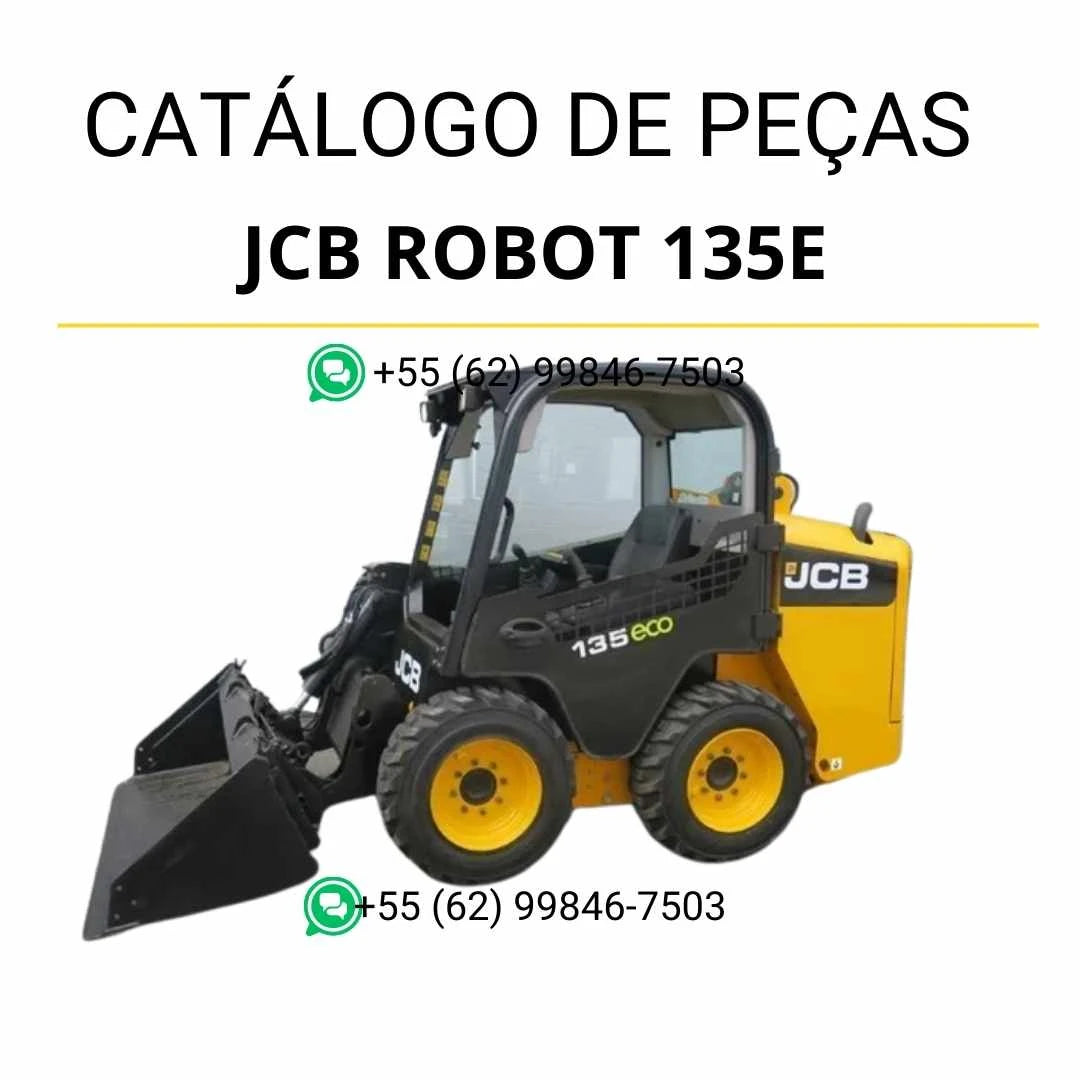 Catálogo de peças JCB Robot 135E em PDF, com vistas técnicas detalhadas, diagramas completos e identificação dos componentes da skid steer loader.