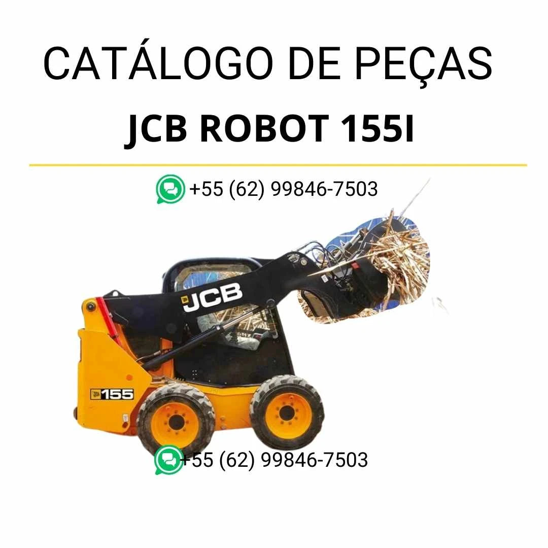 Catálogo de peças JCB Robot 155I em PDF, com vistas técnicas detalhadas, diagramas completos e identificação de componentes da skid steer loader.