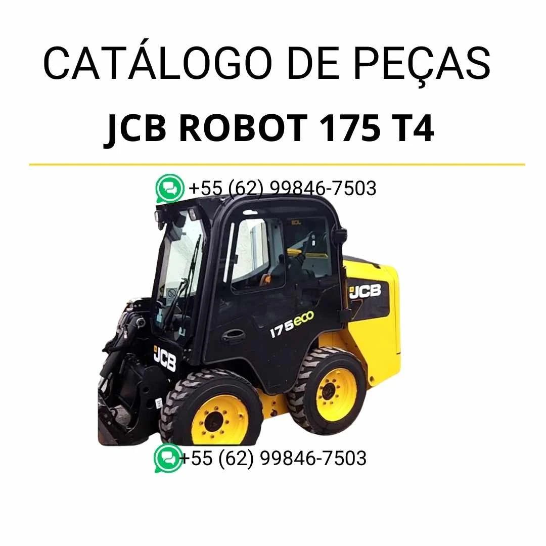Catálogo de peças JCB Robot 175 T4 em PDF, com ilustrações técnicas detalhadas, vistas explodidas e identificação completa dos conjuntos da skid steer loader.
