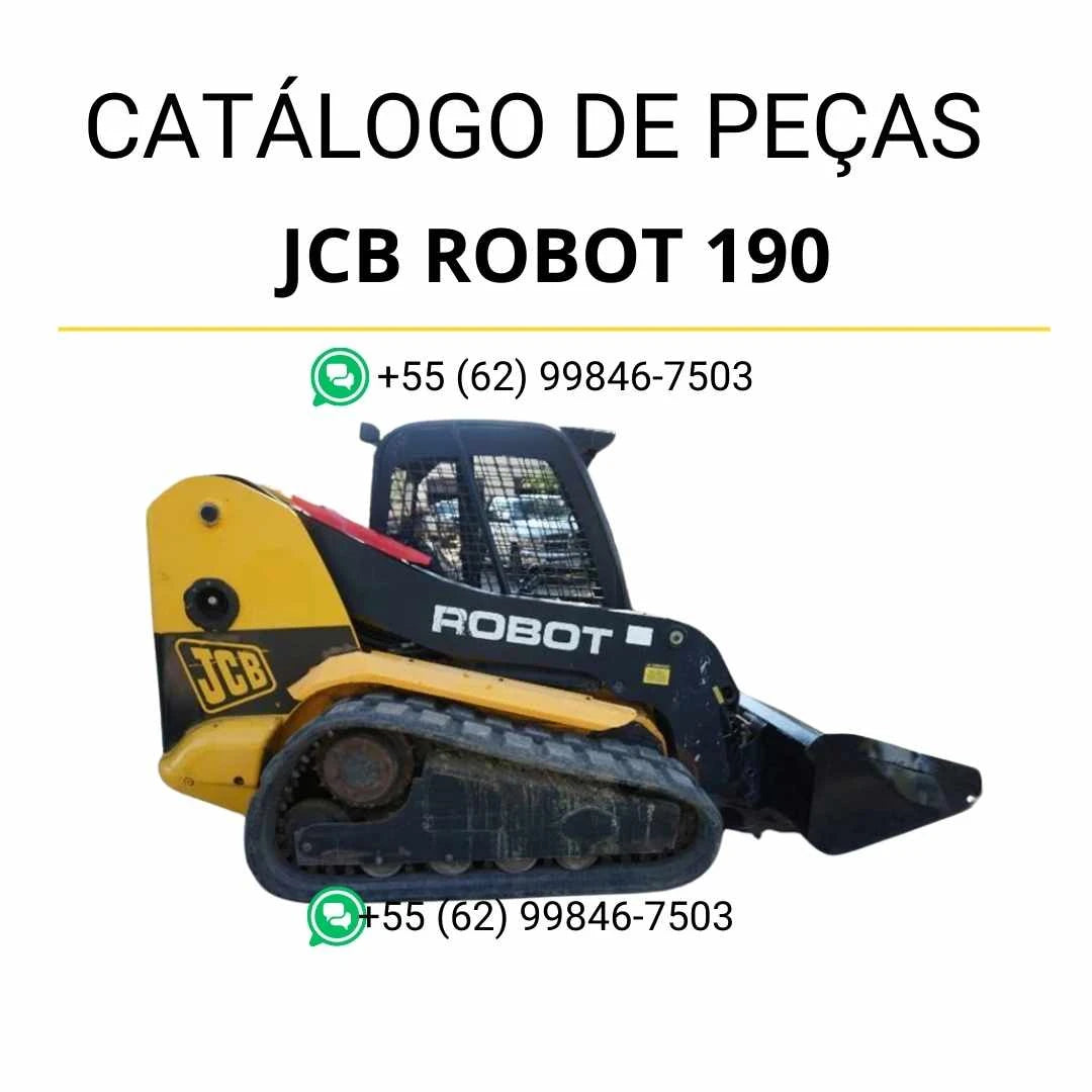 Catálogo de peças JCB Robot 190 em PDF, com lista completa de componentes e ilustrações técnicas para manutenção de skid steer loaders.