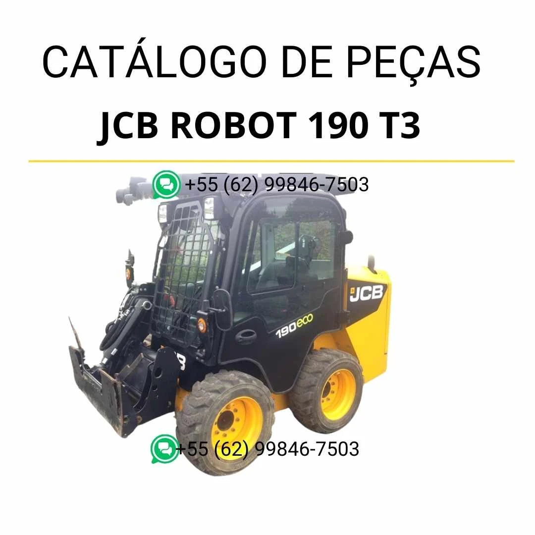 Catálogo de peças JCB Robot 190 T3 em PDF, com ilustrações técnicas, identificação de componentes e diagramas completos da skid steer loader.