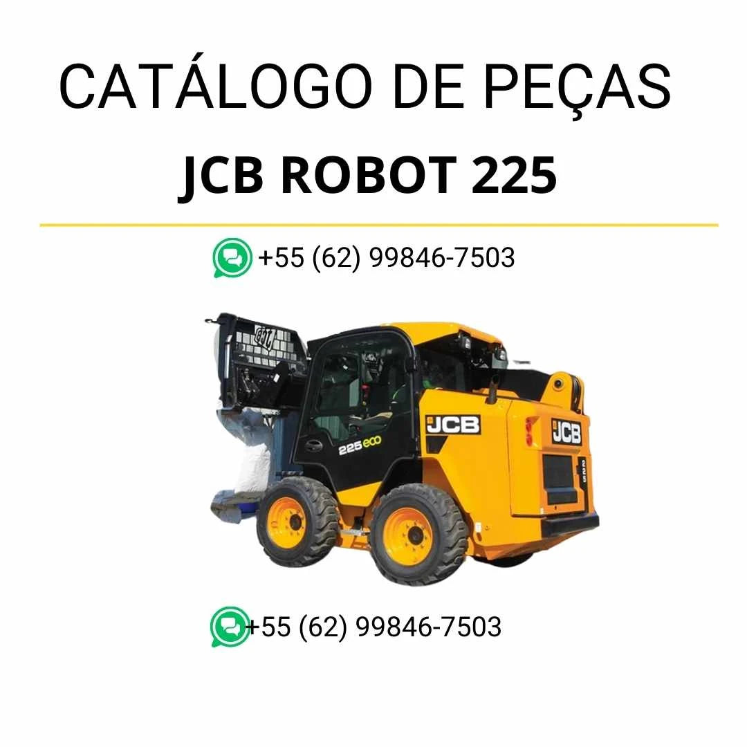 Catálogo de peças JCB Robot 225 em PDF, com diagramas detalhados, identificação de componentes e vistas técnicas completas da skid steer loader.