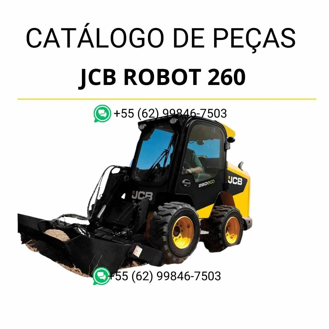 Catálogo de peças JCB Robot 260 em PDF, com vistas técnicas detalhadas, diagramas completos e identificação dos componentes da skid steer loader.