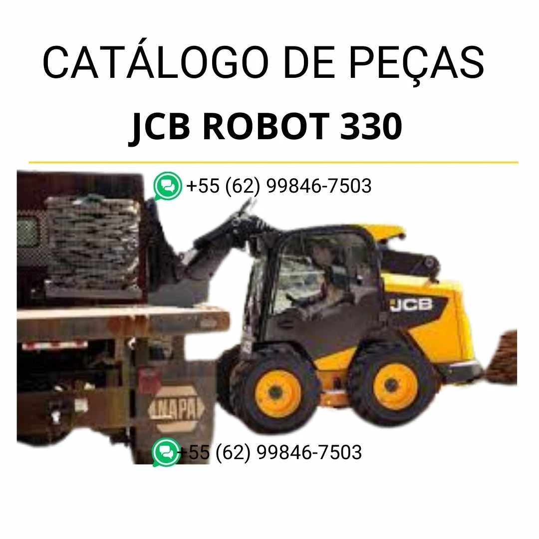 Catálogo de peças JCB Robot 330 em PDF, com diagramas completos, vistas técnicas detalhadas e identificação dos principais componentes da skid steer loader.