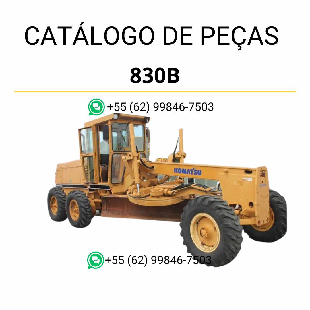 Catálogo de peças Komatsu 830B e 830C em PDF, com ilustrações técnicas e identificação detalhada dos componentes da motoniveladora.