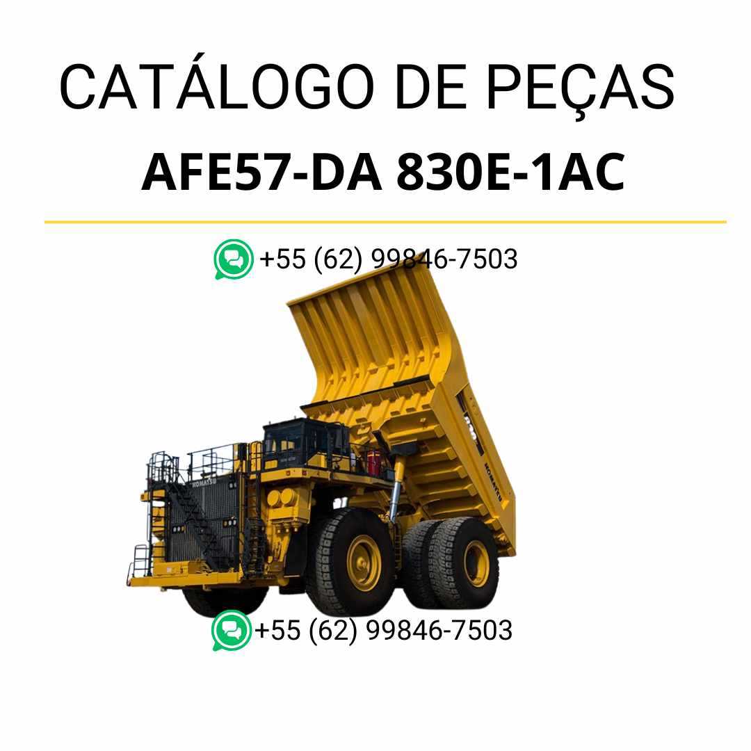 Catálogo de peças Komatsu 830E-1AC em PDF, com ilustrações técnicas detalhadas e apoio visual para identificação dos componentes do caminhão basculante