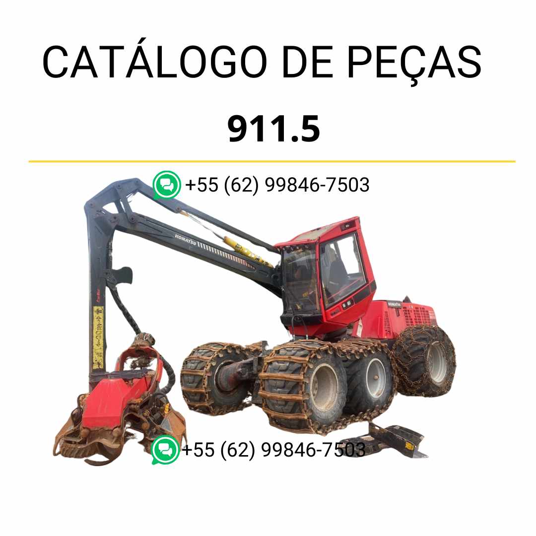 Catálogo de peças Komatsu 911.5 em PDF, com diagramas detalhados e códigos OEM para identificação técnica dos componentes.