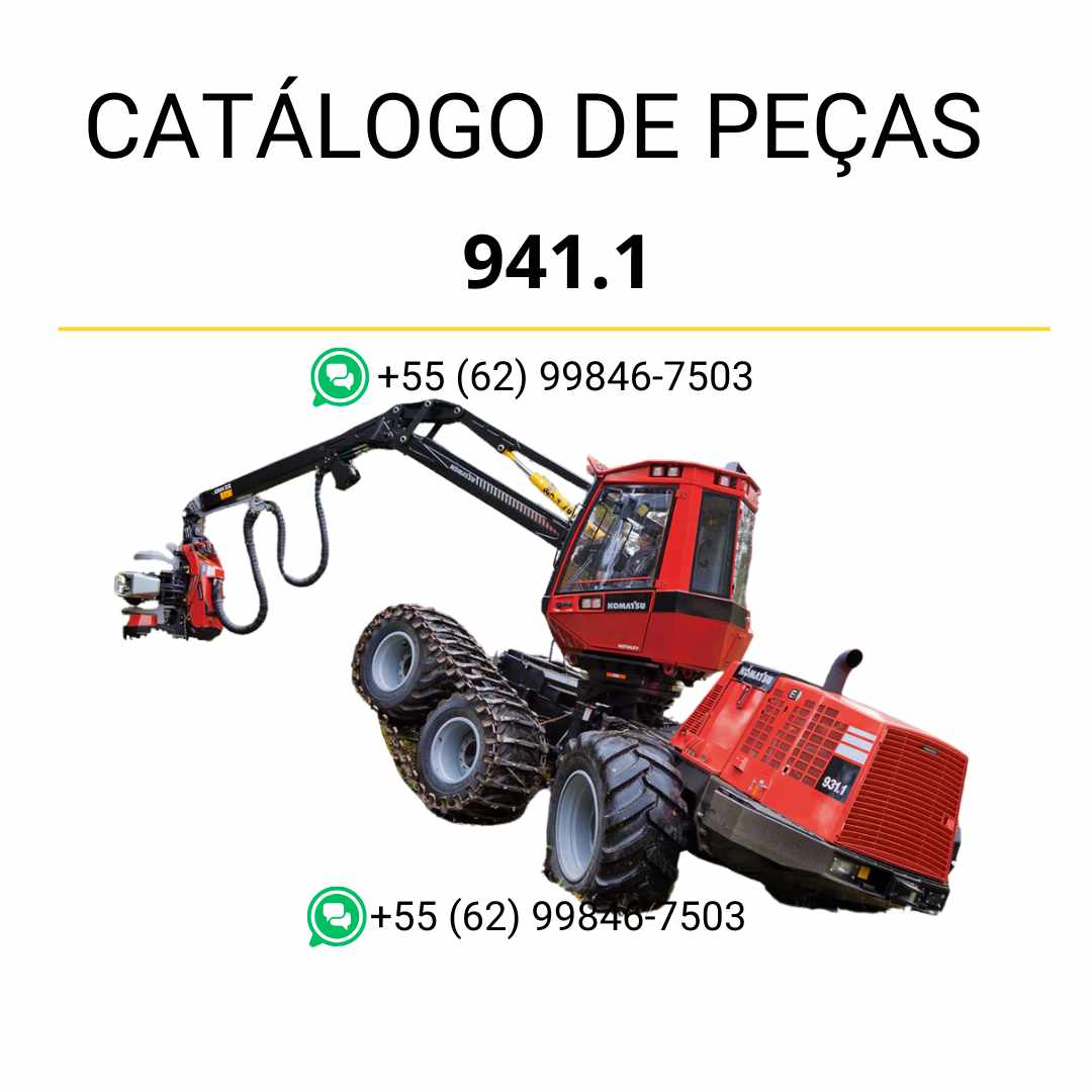 Catálogo de peças Komatsu 941.1 em PDF, com ilustrações técnicas e códigos OEM que facilitam a identificação de componentes.