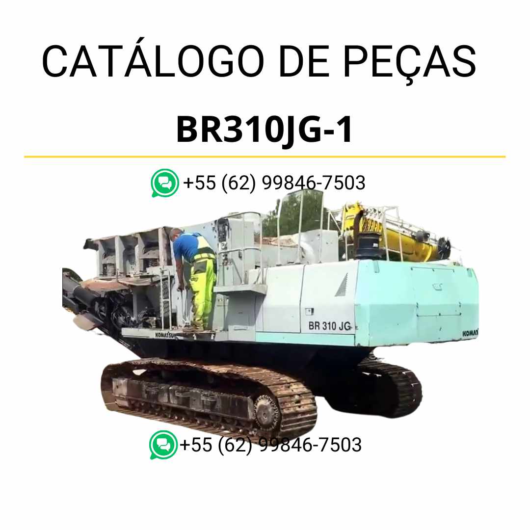 Catálogo de peças Komatsu BR310JG-1 em PDF, com ilustrações técnicas e identificação completa dos componentes do triturador e reciclador.