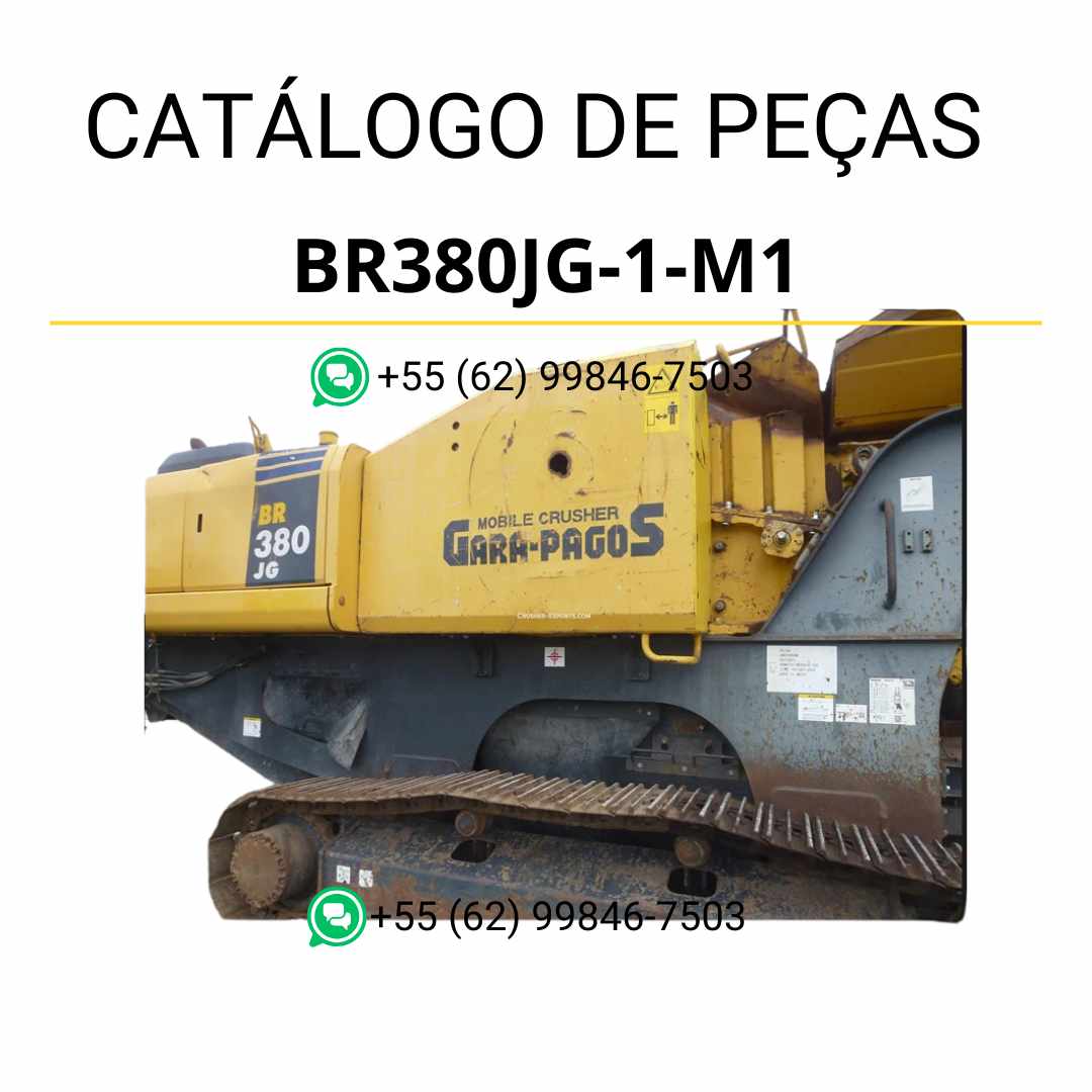 Catálogo de peças Komatsu BR380JG-1-M1 em PDF, com ilustrações técnicas e identificação completa dos componentes do triturador e reciclador.
