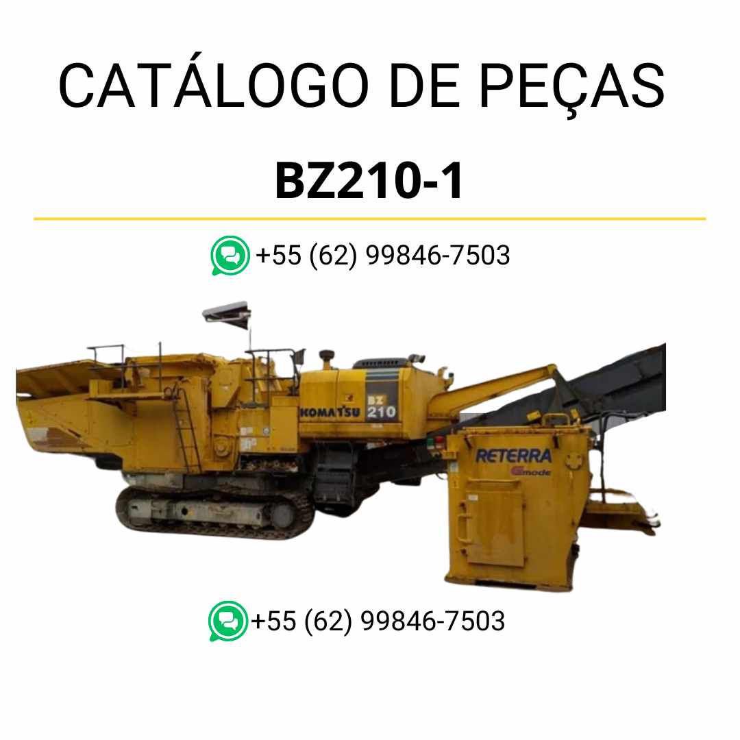 Catálogo de peças Komatsu BZ210-1 em PDF, com ilustrações técnicas e identificação dos componentes do triturador e reciclador.