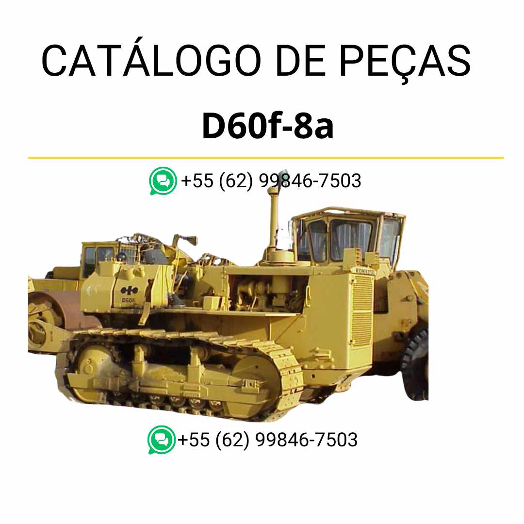 Catálogo de peças Komatsu D60F-8A em PDF, com ilustrações técnicas e identificação completa dos componentes do modelo.