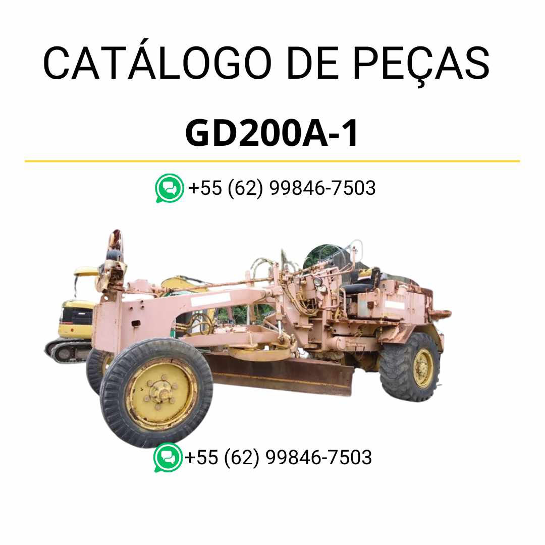 Catálogo de peças Komatsu GD200A-1 em PDF, com ilustrações técnicas e relação detalhada dos componentes da motoniveladora.