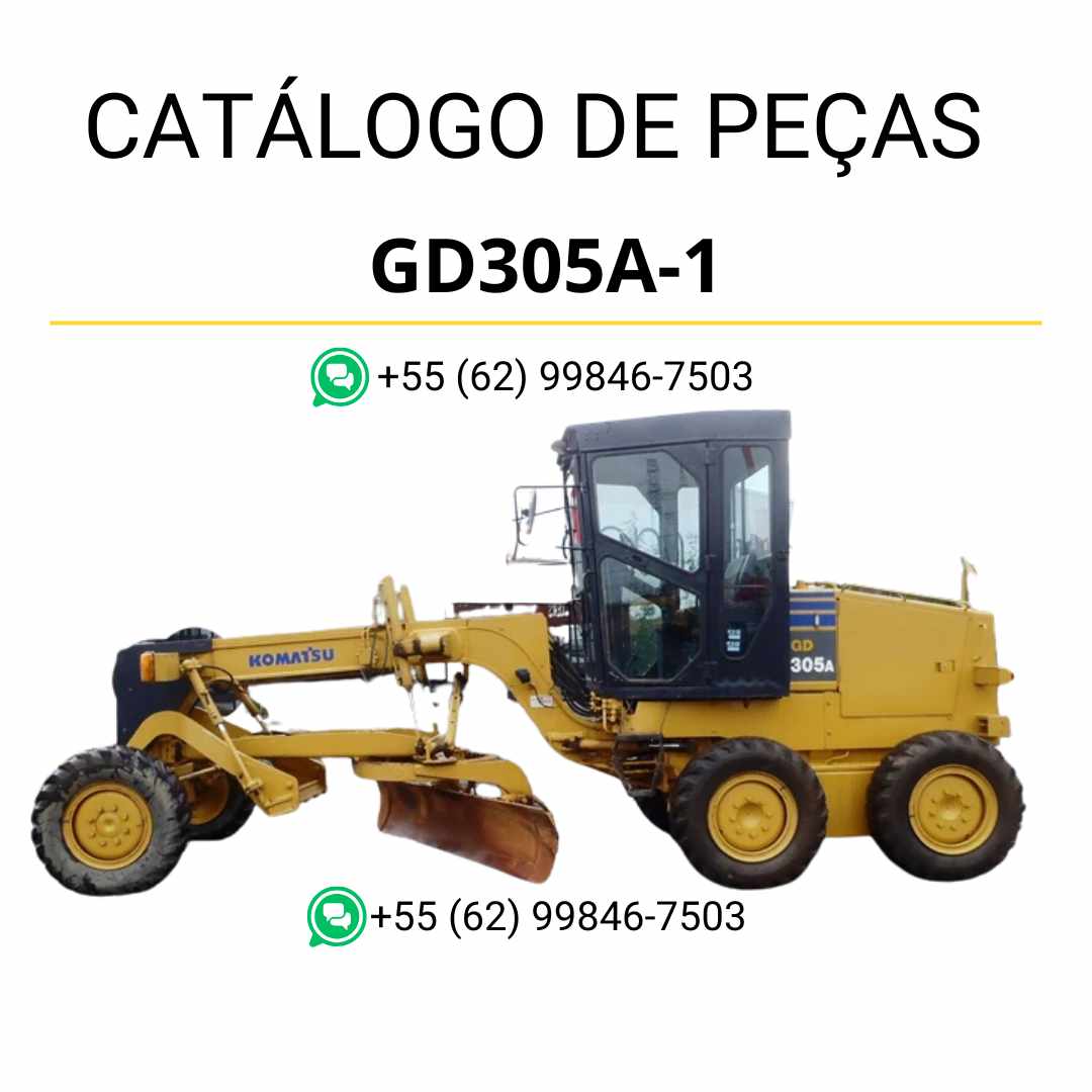 Catálogo de peças Komatsu GD305A-1 em PDF, com diagramas técnicos e relação detalhada dos componentes da motoniveladora.