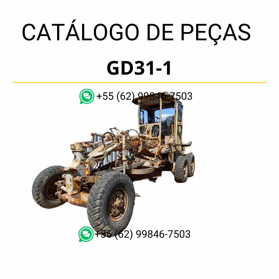 Catálogo de peças Komatsu GD31-1 em PDF, com ilustrações técnicas e relação detalhada dos componentes da motoniveladora.
