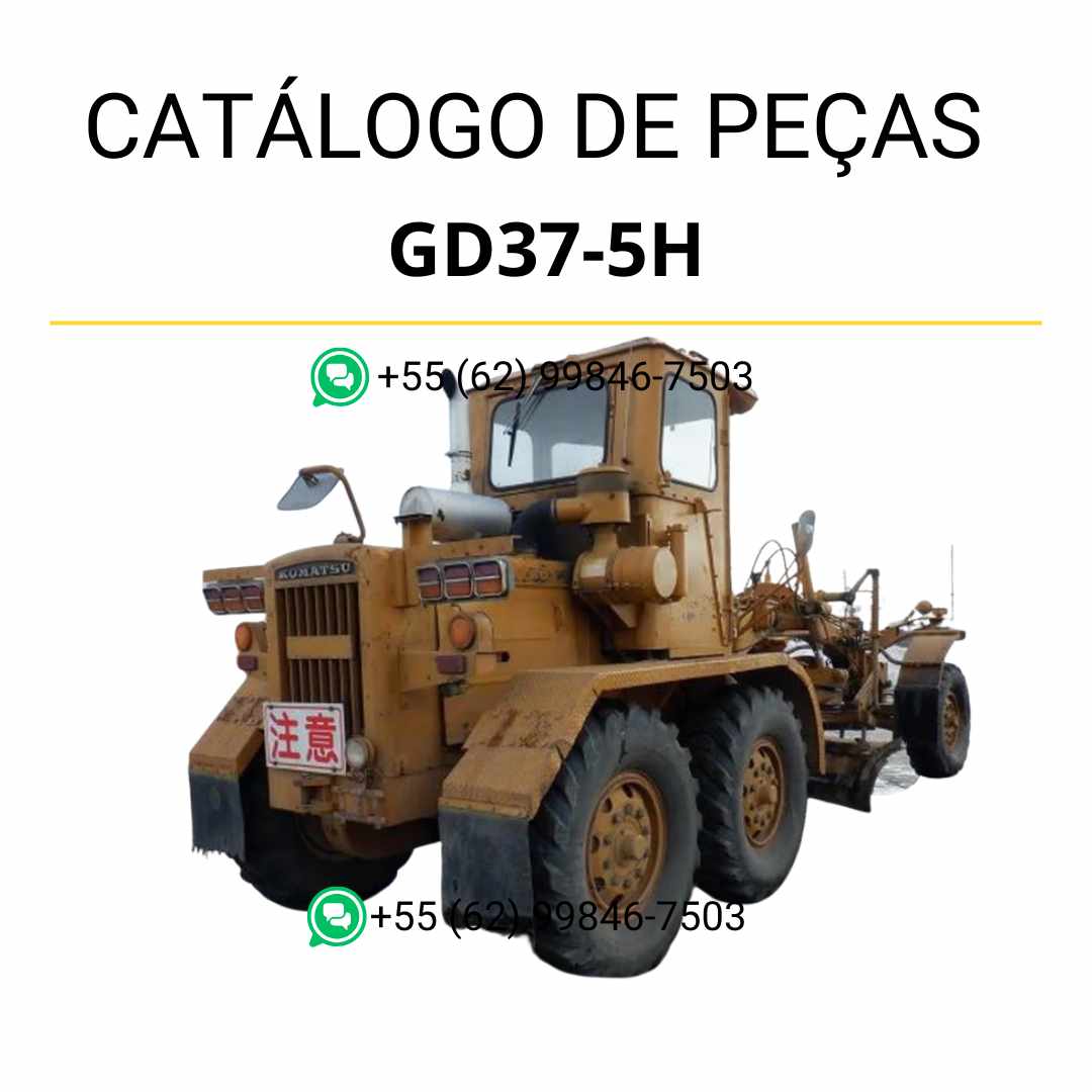 Catálogo de peças Komatsu GD37-5H em PDF, com diagramas técnicos e organização detalhada dos componentes da motoniveladora.