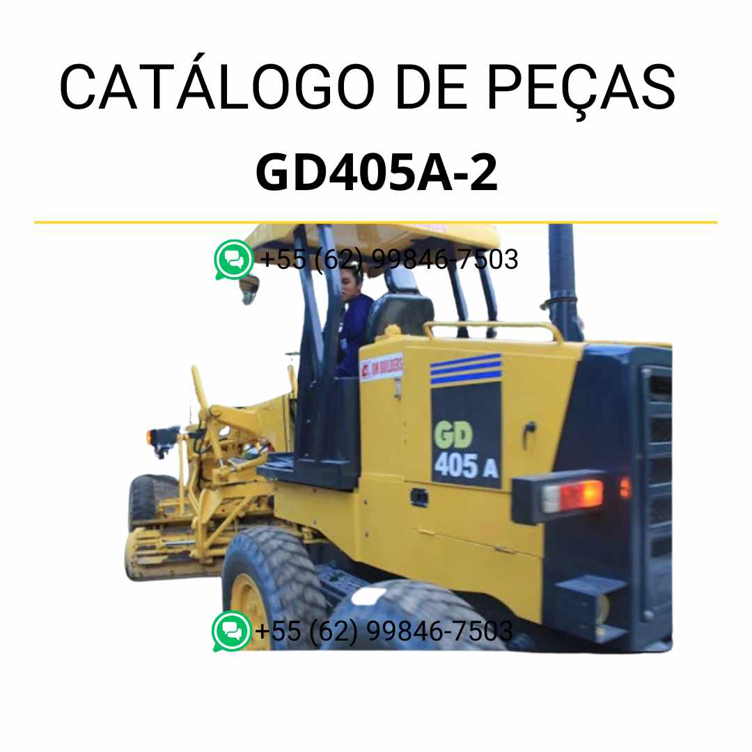 Catálogo de peças Komatsu GD405A-2 em PDF, com diagramas técnicos e identificação detalhada dos componentes da motoniveladora.